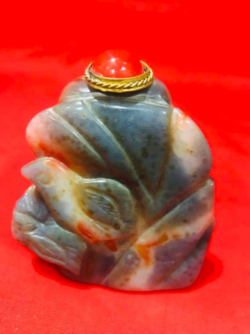 天然石 瑪瑙 鼻煙壺「花鳥」