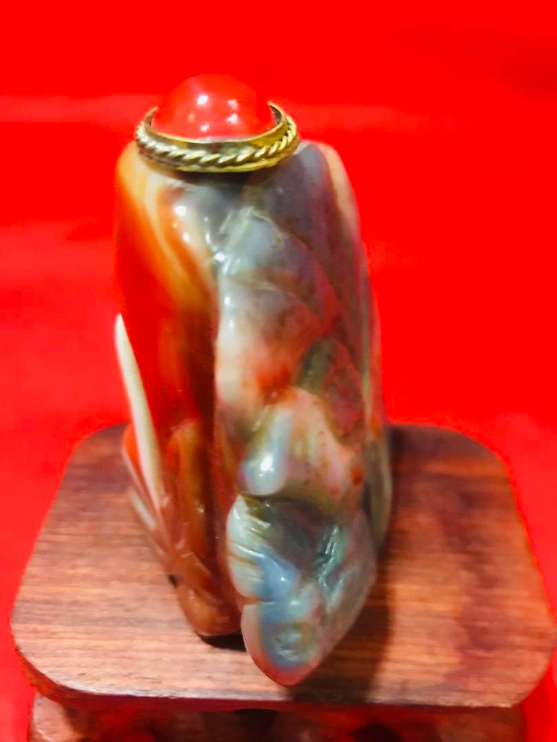 天然石 瑪瑙 鼻煙壺「花鳥」