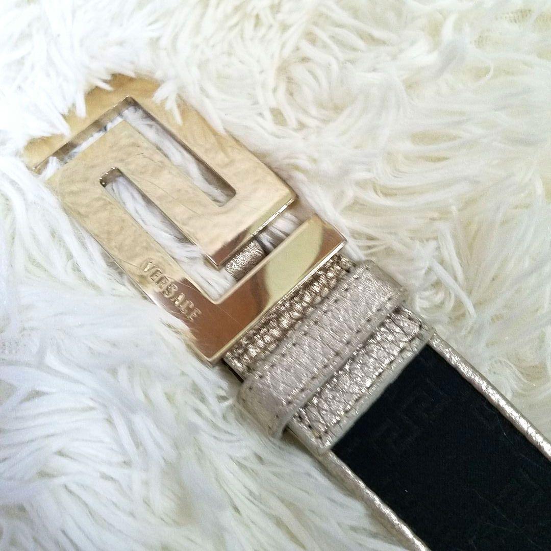 【極美品・希少】VERSACE ベルト レザー イタリア製 総柄 バックル 85