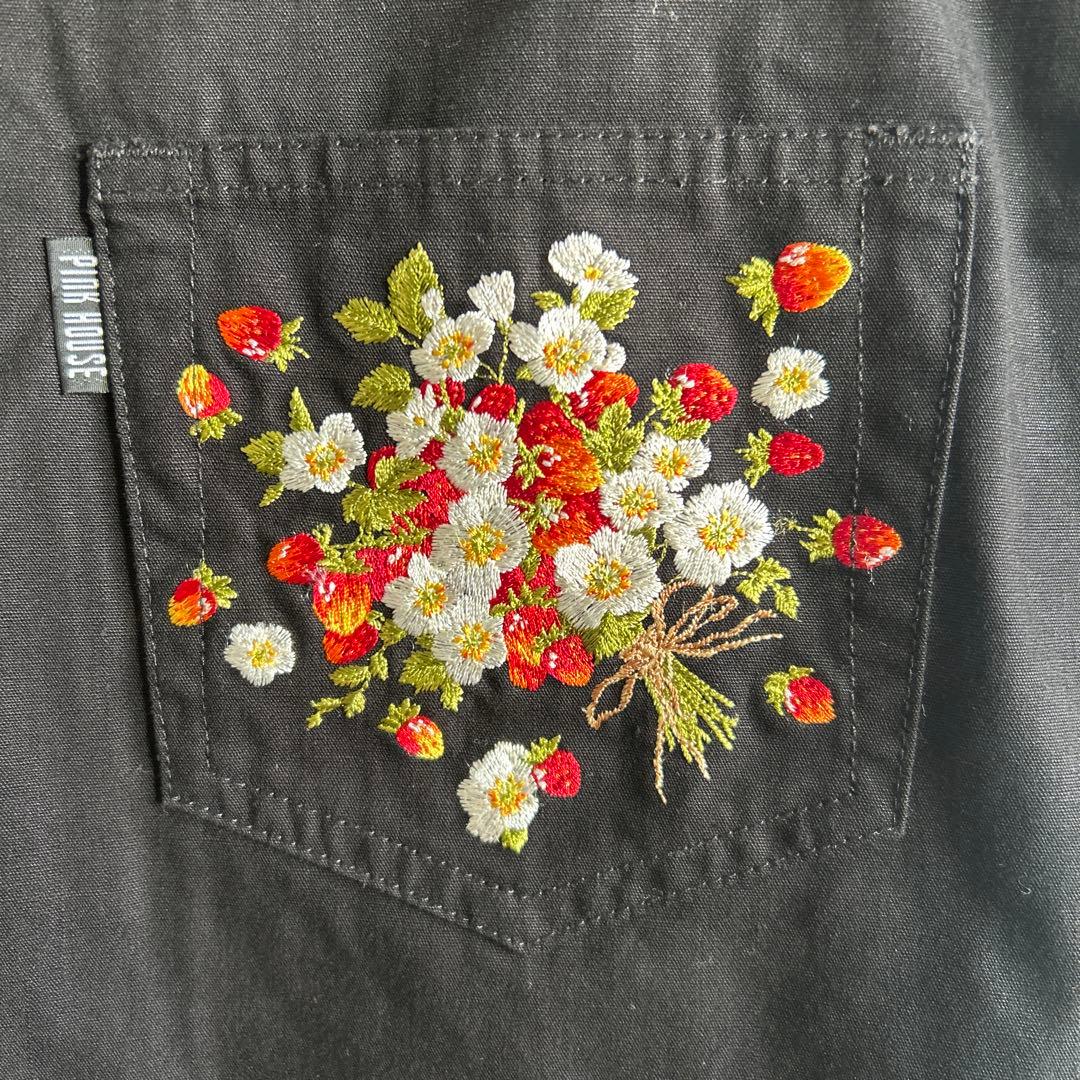 PINK HOUSE サロペット オーバーオール ジャンパースカート いちご 黒