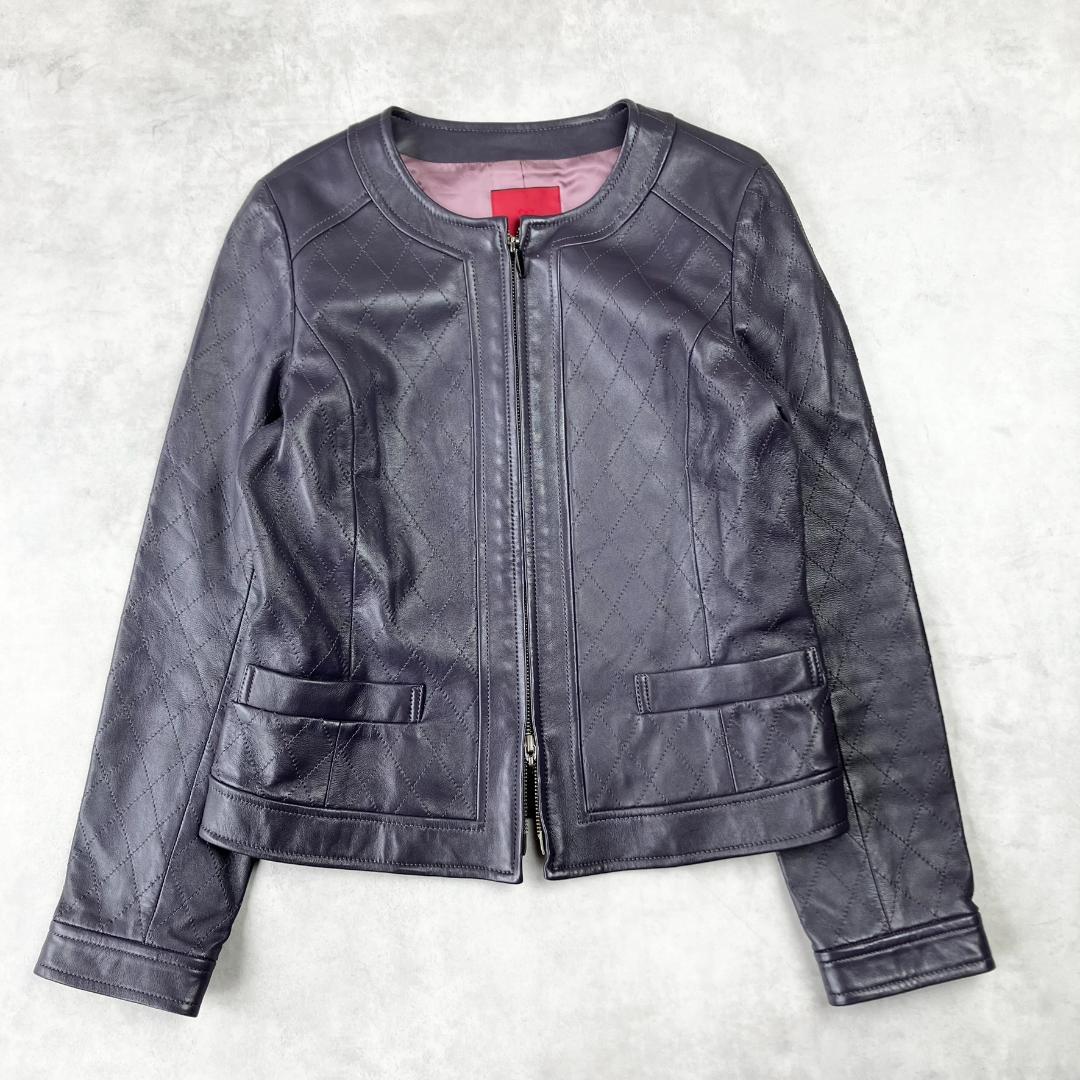 美品　AMACA　アマカ　ラムレザージャケット　ライダース　ノーカラー　674