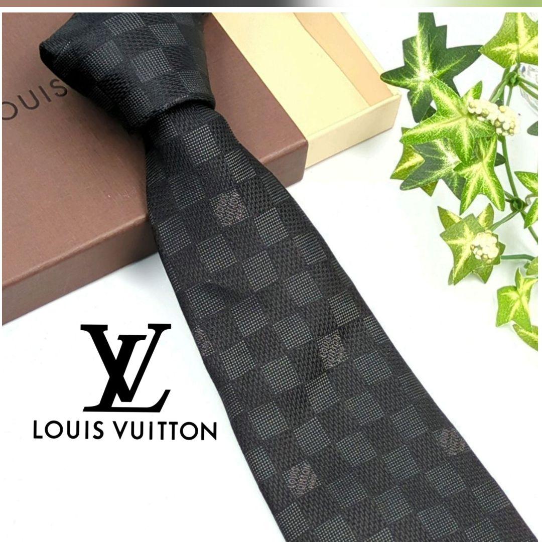 美品✨️Louis Vuitton　 ブラック/ダークグレー ダミエ柄　ネクタイ