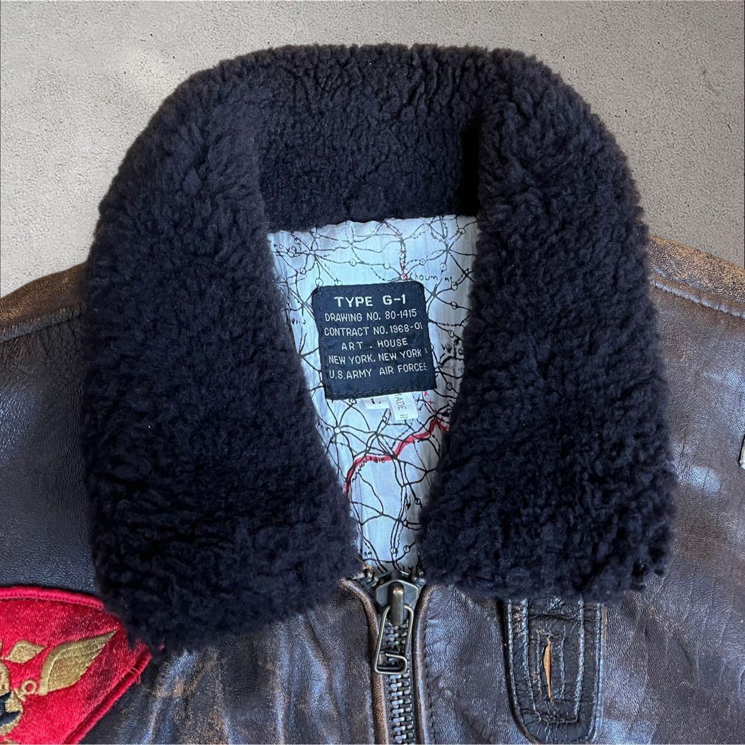 ART.HOUSE G-1 フライトジャケット　レザー　裏地地図柄　襟ボア