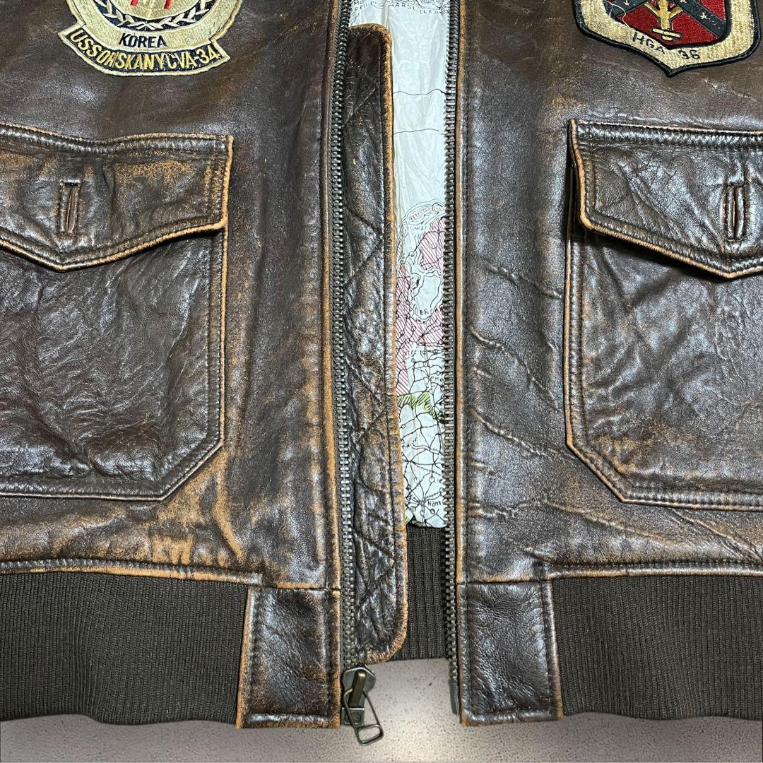 ART.HOUSE G-1 フライトジャケット　レザー　裏地地図柄　襟ボア