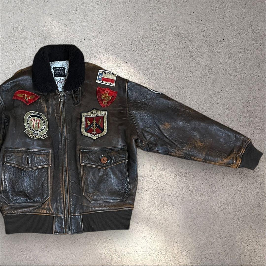 ART.HOUSE G-1 フライトジャケット　レザー　裏地地図柄　襟ボア