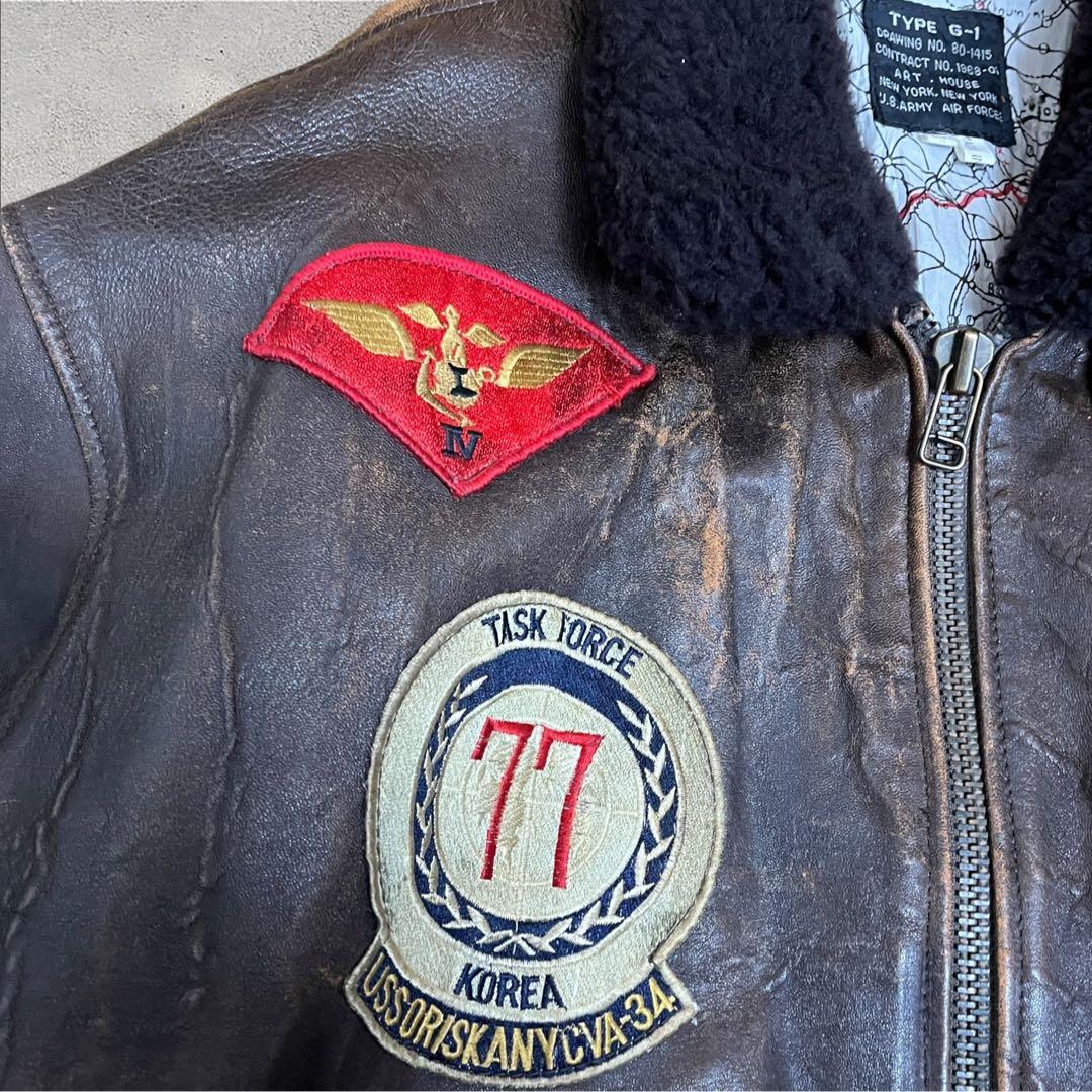 ART.HOUSE G-1 フライトジャケット　レザー　裏地地図柄　襟ボア