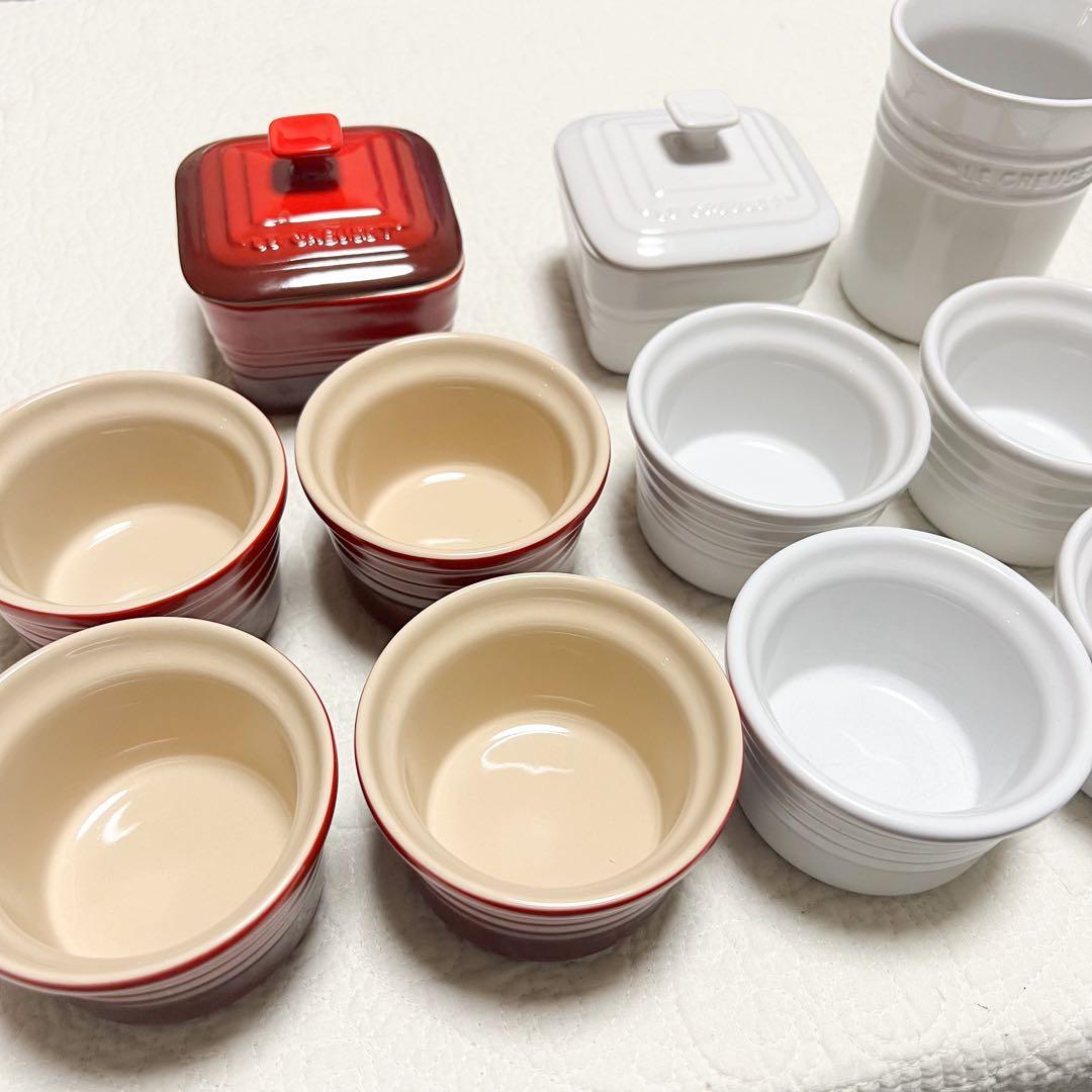 ㉟ルクルーゼ ラムカン カレ ユーテンシル 11点セット ホワイト レッド