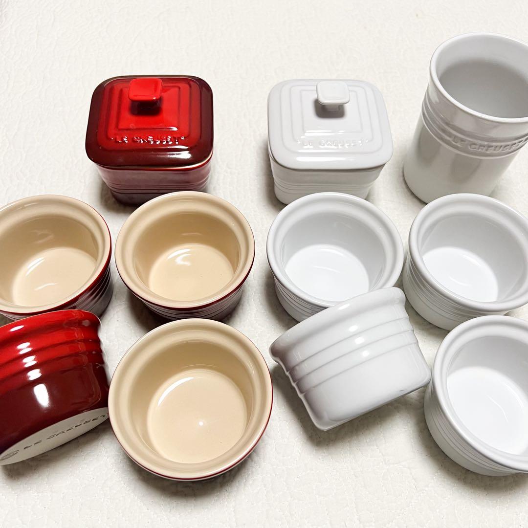 ㉟ルクルーゼ ラムカン カレ ユーテンシル 11点セット ホワイト レッド