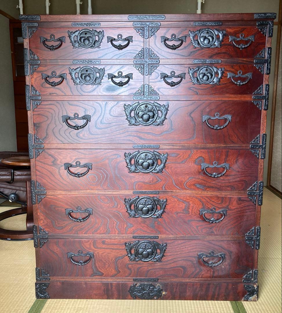 民芸調中古家具　岩谷堂タンス　三、五尺　上四ッ抽　整理箪笥