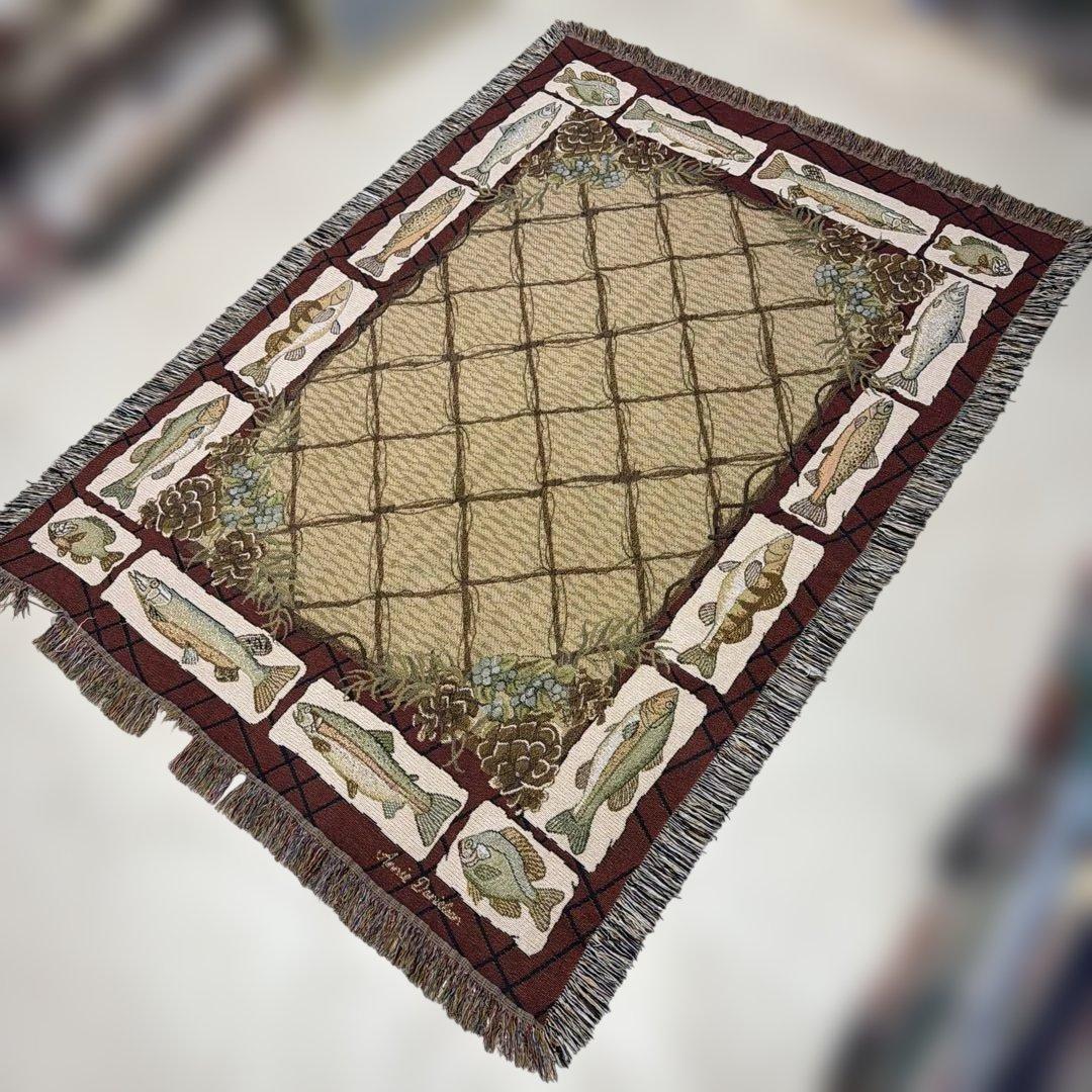 釣り　魚　マルチカバー　ソファカバー　ヴィンテージラグ178x130