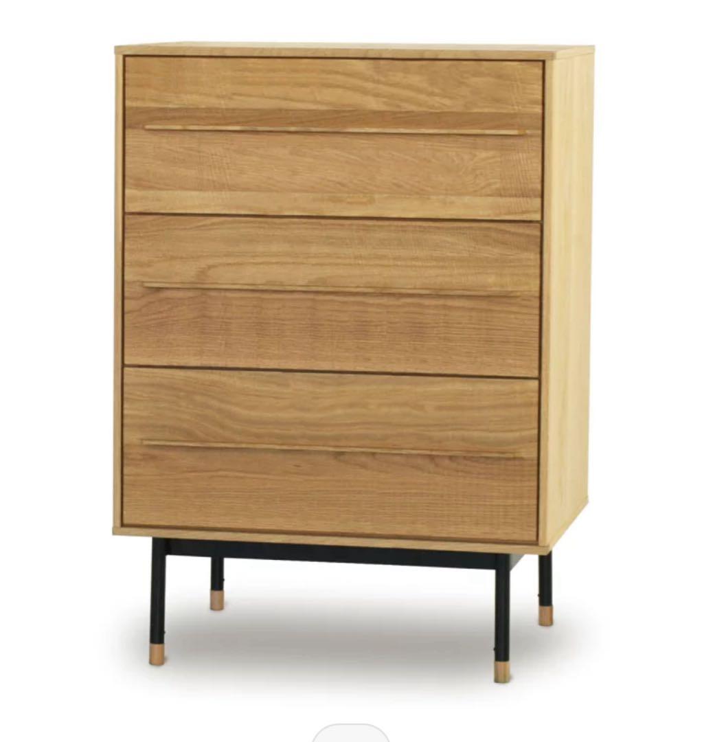 起立木工　サイドチェスト 3段 オーク無垢材 鋸目デザイン 幅60cm