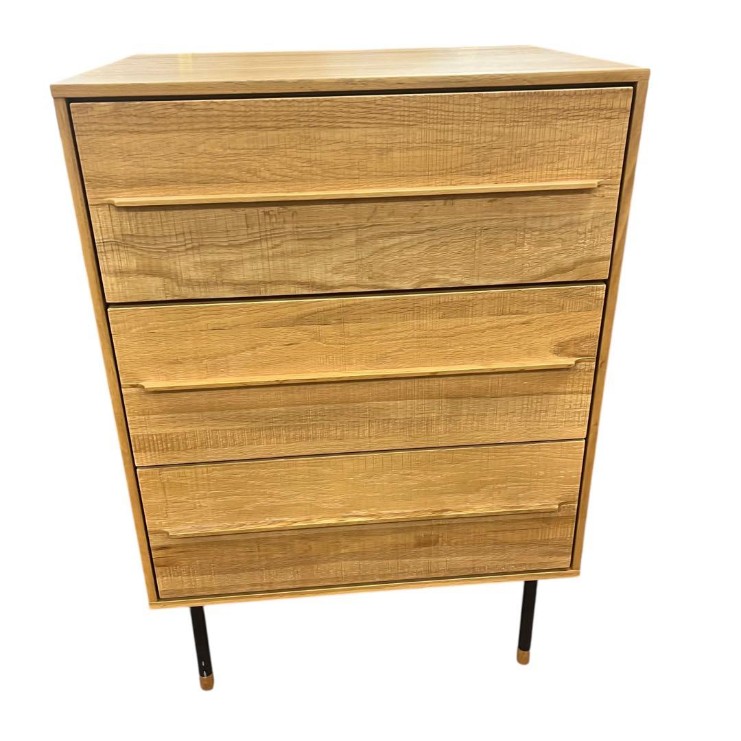 起立木工　サイドチェスト 3段 オーク無垢材 鋸目デザイン 幅60cm