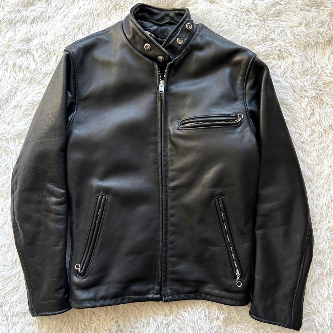 【極美品】ショット　シングルライダースジャケット　ボアライナー付き　黒　34