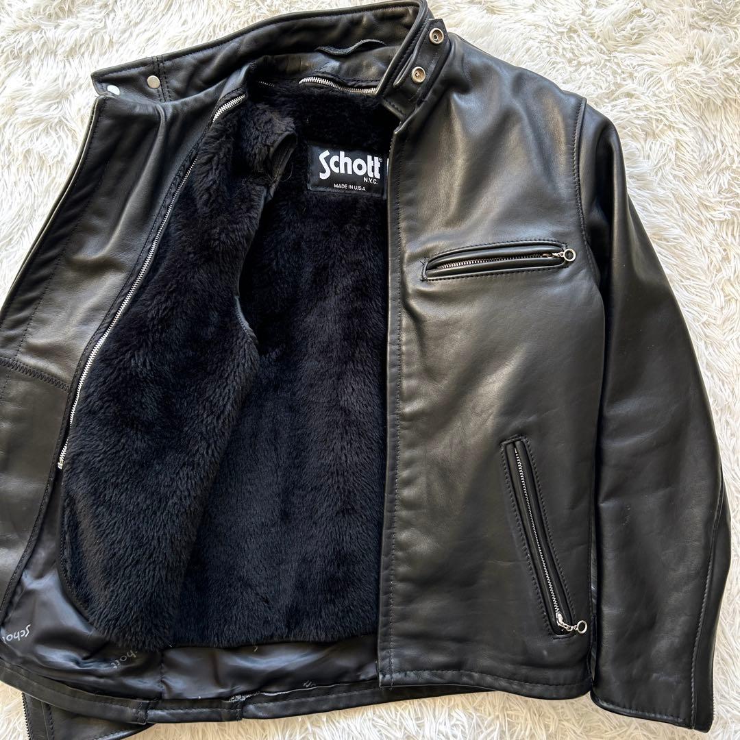 【極美品】ショット　シングルライダースジャケット　ボアライナー付き　黒　34