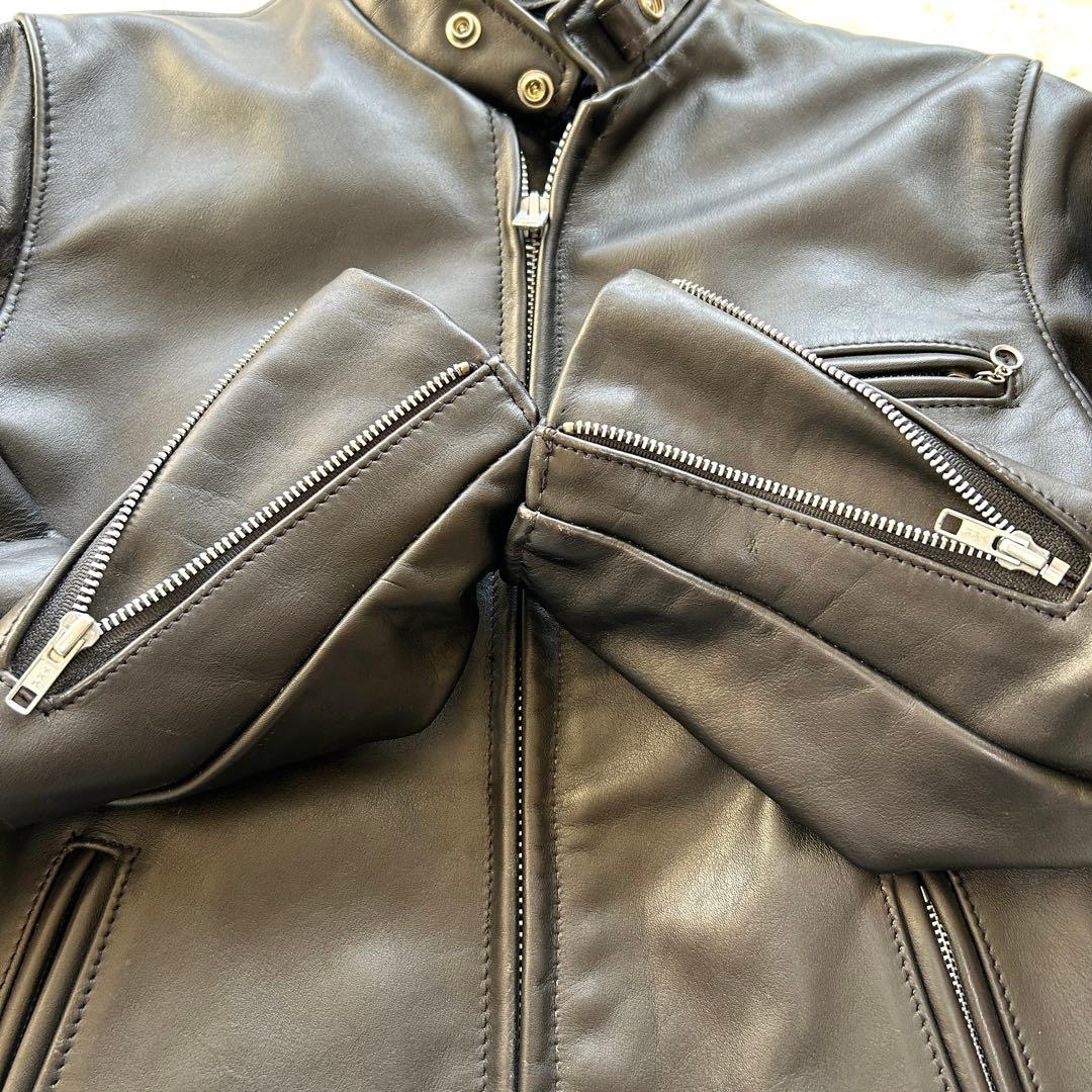 【極美品】ショット　シングルライダースジャケット　ボアライナー付き　黒　34