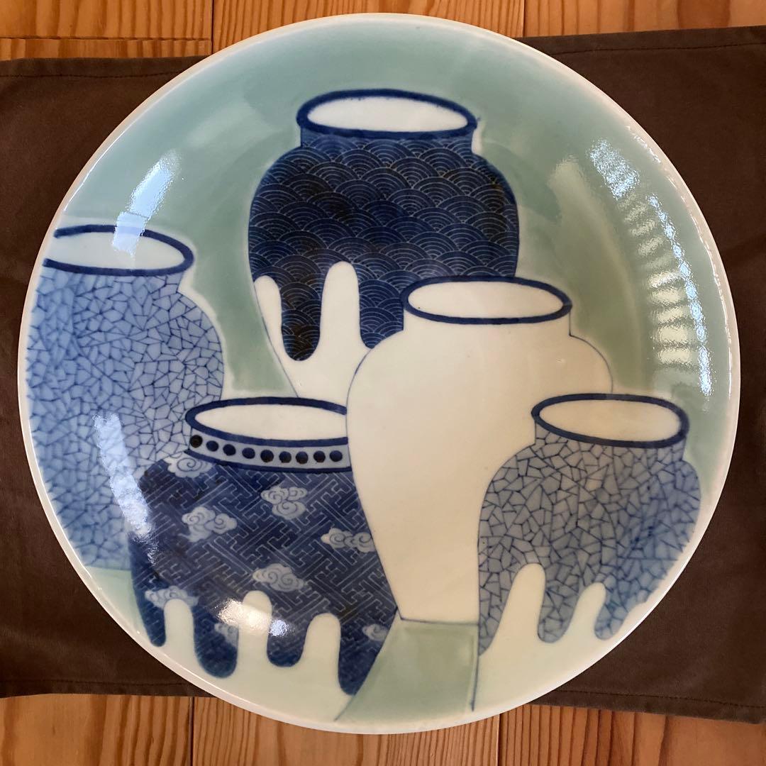 骨董 色鍋島 壺模様 大皿 約28cm