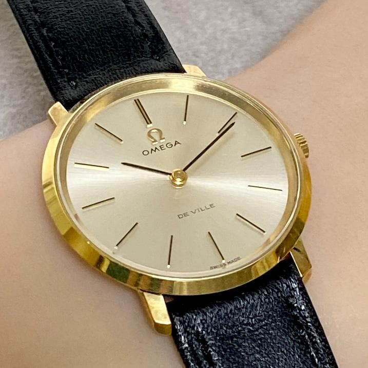 OH済 オメガ デビル 金張りケース サンレイダイヤル 2針ドレス 手巻き