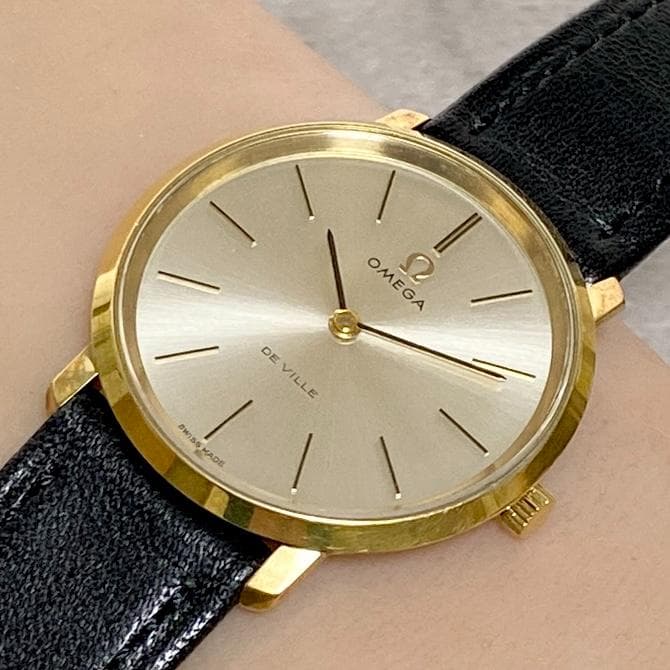 OH済 オメガ デビル 金張りケース サンレイダイヤル 2針ドレス 手巻き