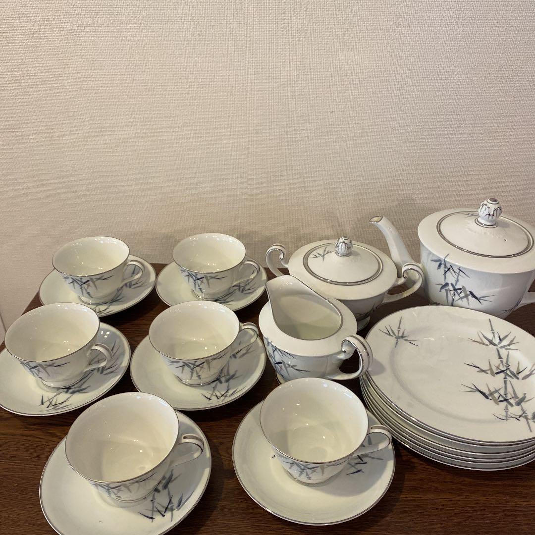 稀少品　ノリタケ　ティーセット　23ピース 　竹文　銀彩　レトロ　アンティーク