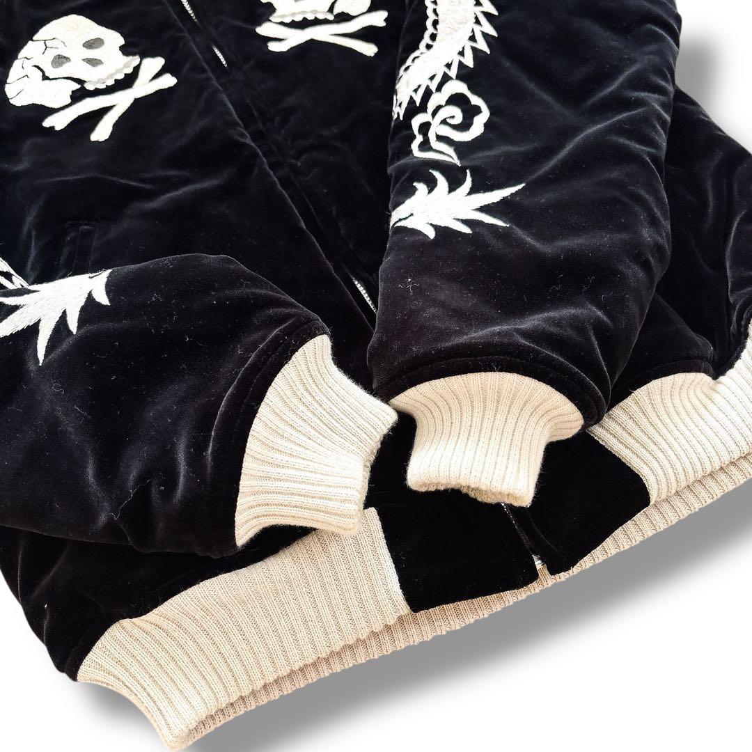 美品 フラットヘッド 別珍 スカジャン 髑髏 龍 リバーシブル 黒 シルバー