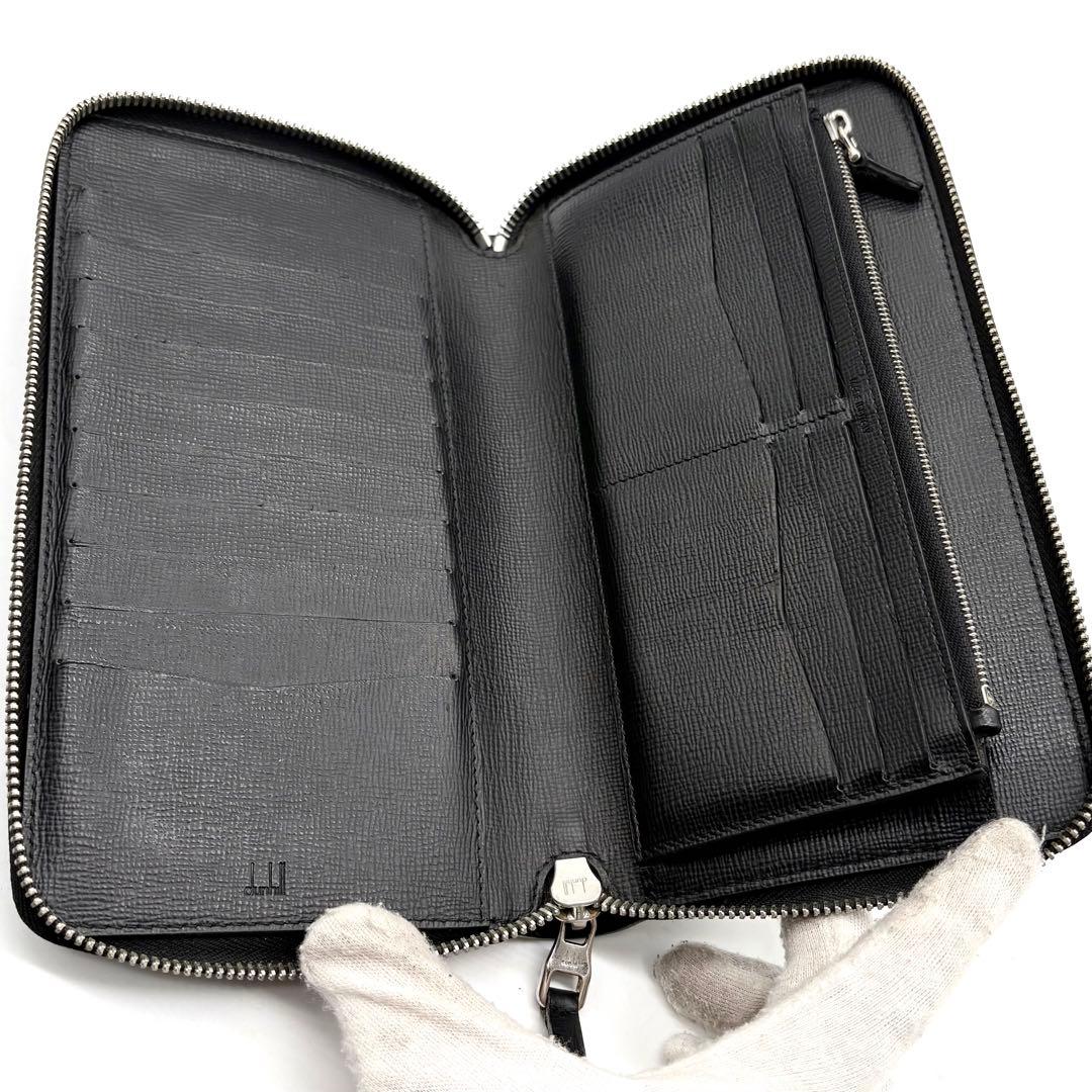 【美品】ダンヒル 長財布 オーガナイザー ラウンドジップ レザー ブラック