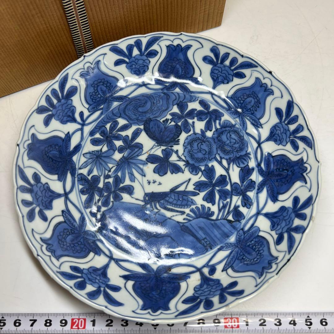 専用　中国明時代 上手古染付 芙蓉手 中皿 木箱付 東キ8-0212⑧ トコカト