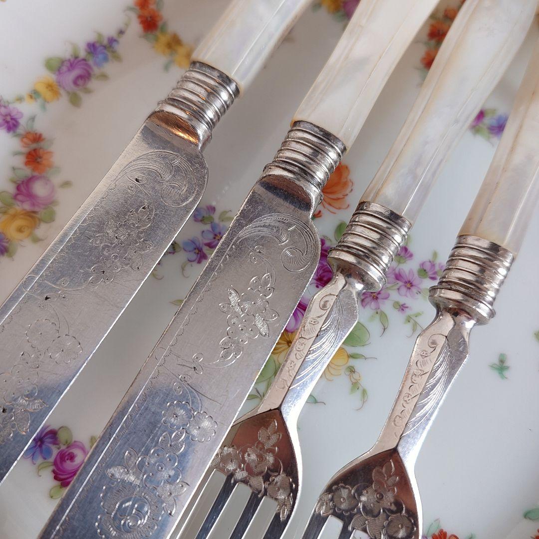 白蝶貝カトラリーセット　マザーオブパール　アンティーク　ナイフ　フォーク