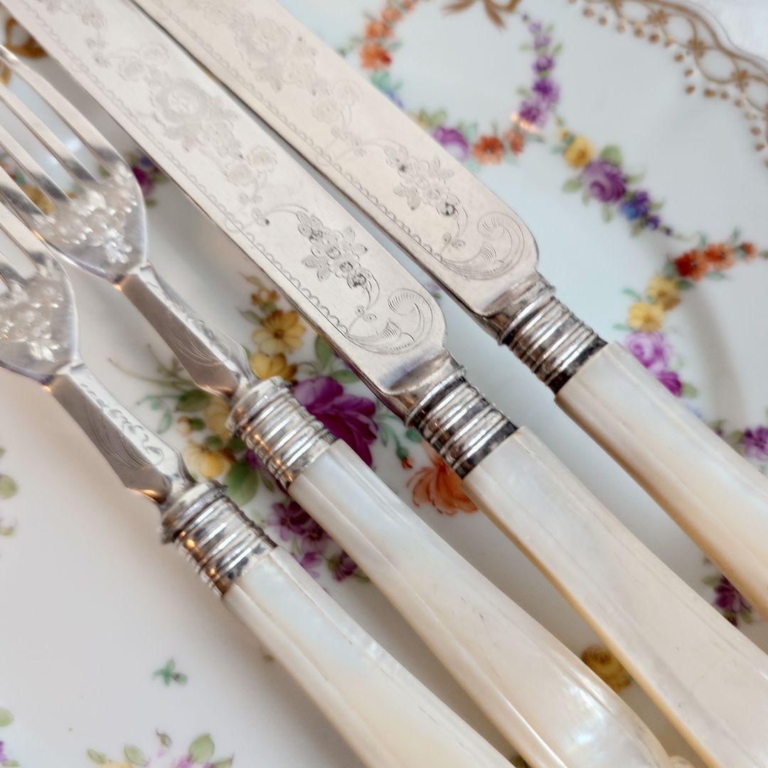 白蝶貝カトラリーセット　マザーオブパール　アンティーク　ナイフ　フォーク