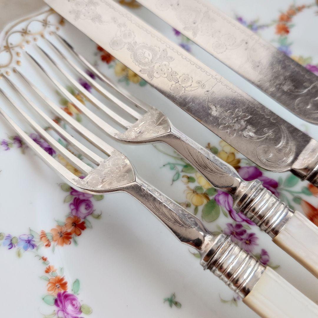 白蝶貝カトラリーセット　マザーオブパール　アンティーク　ナイフ　フォーク