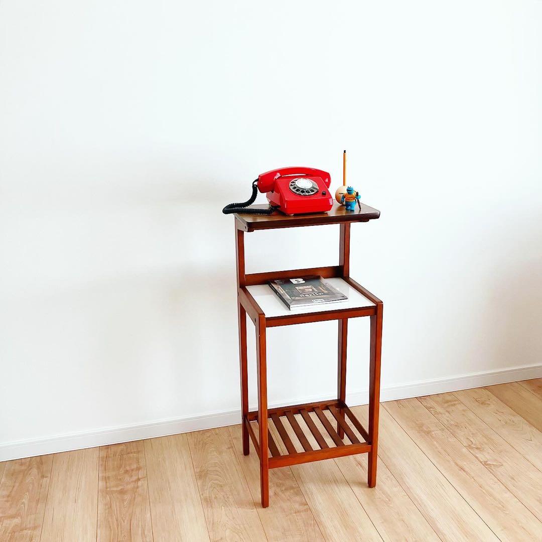 オールドカリモク　電話台　シェルフ　レトロ家具　古家具　ビンテージサイドテーブル