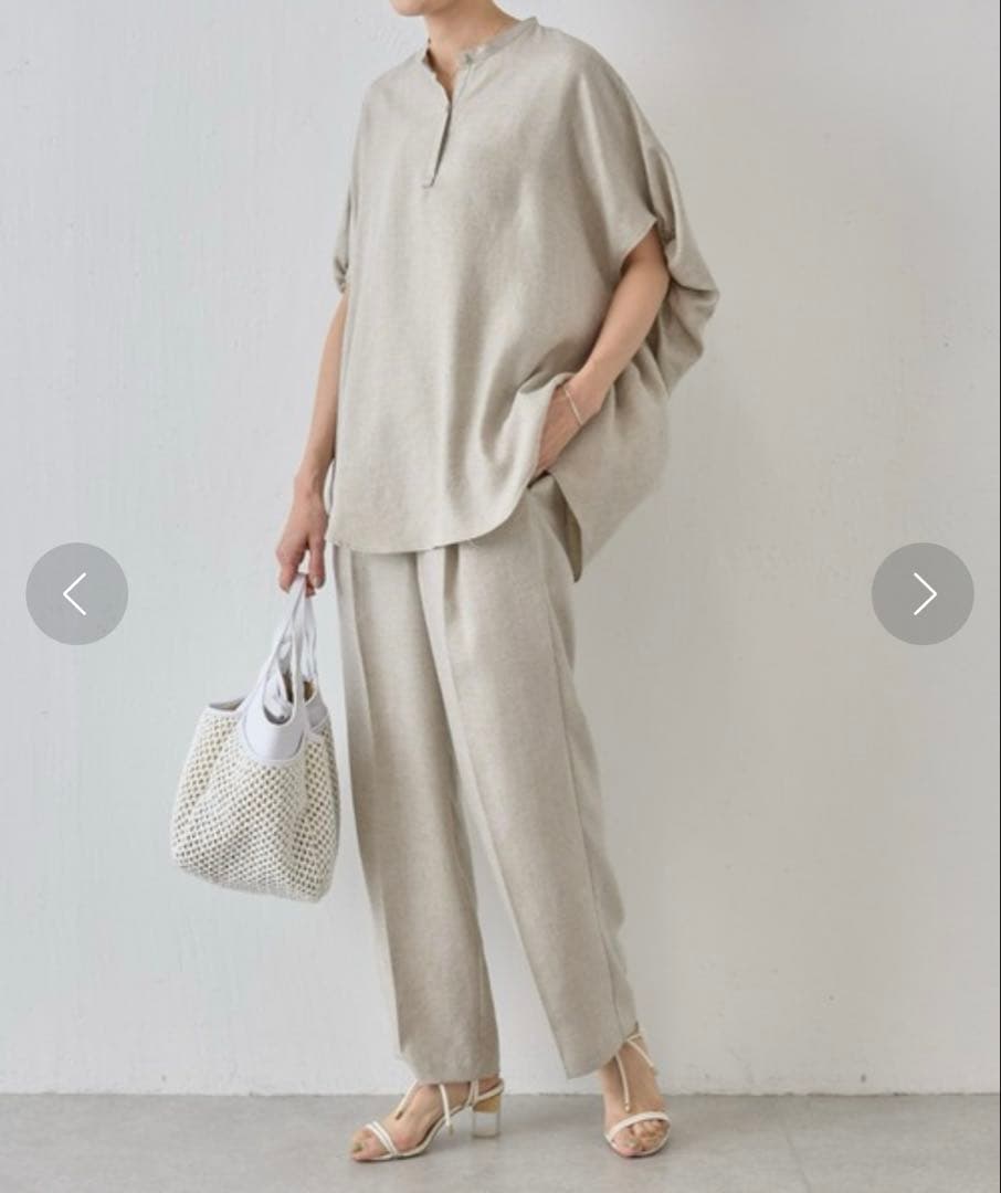 お値下‪＊新品タグ付 BEARDSLEY テックリネン ブラウス　ベージュ　F