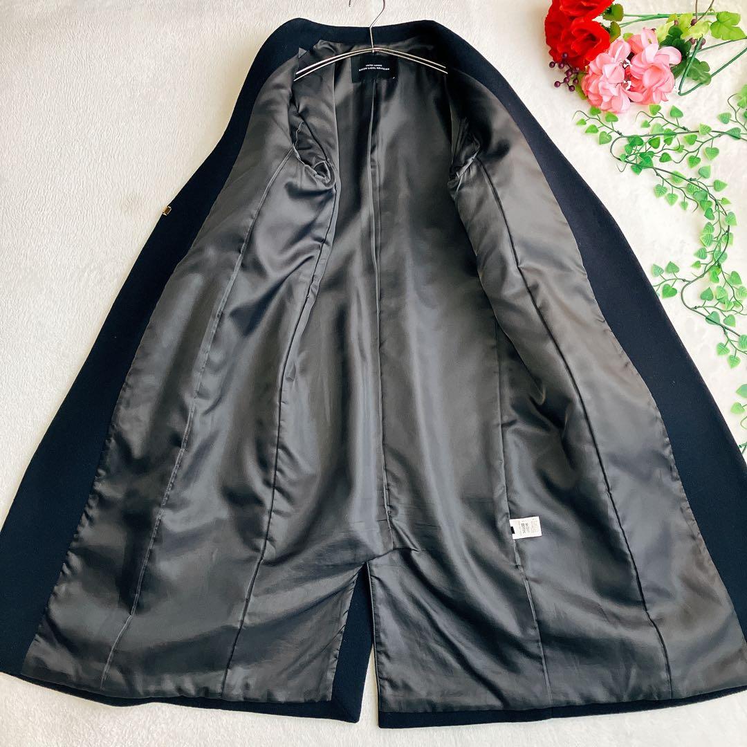 【美品】ユナイテッドアローズ★ノーカラーコート Vネック ウール セレモニー 紺