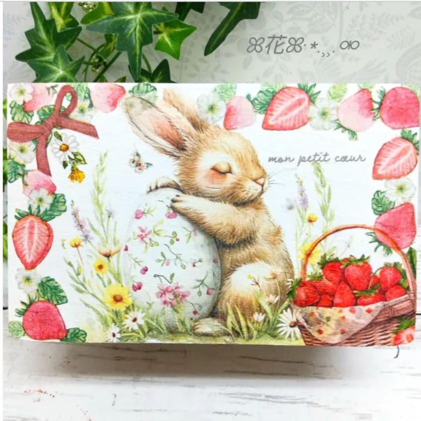 デコパージュꔛ‬ꕤ 木製引出し収納BOX♡小物入れ♡インテリア雑貨♡苺うさぎ