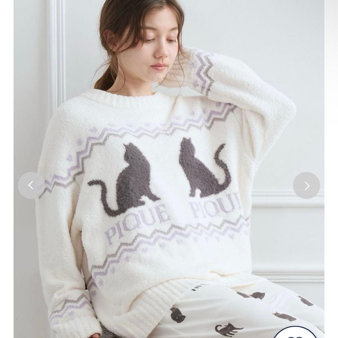 ジェラピケ　ハロウィン　ニット　プルオーバー　猫　白　ホワイト