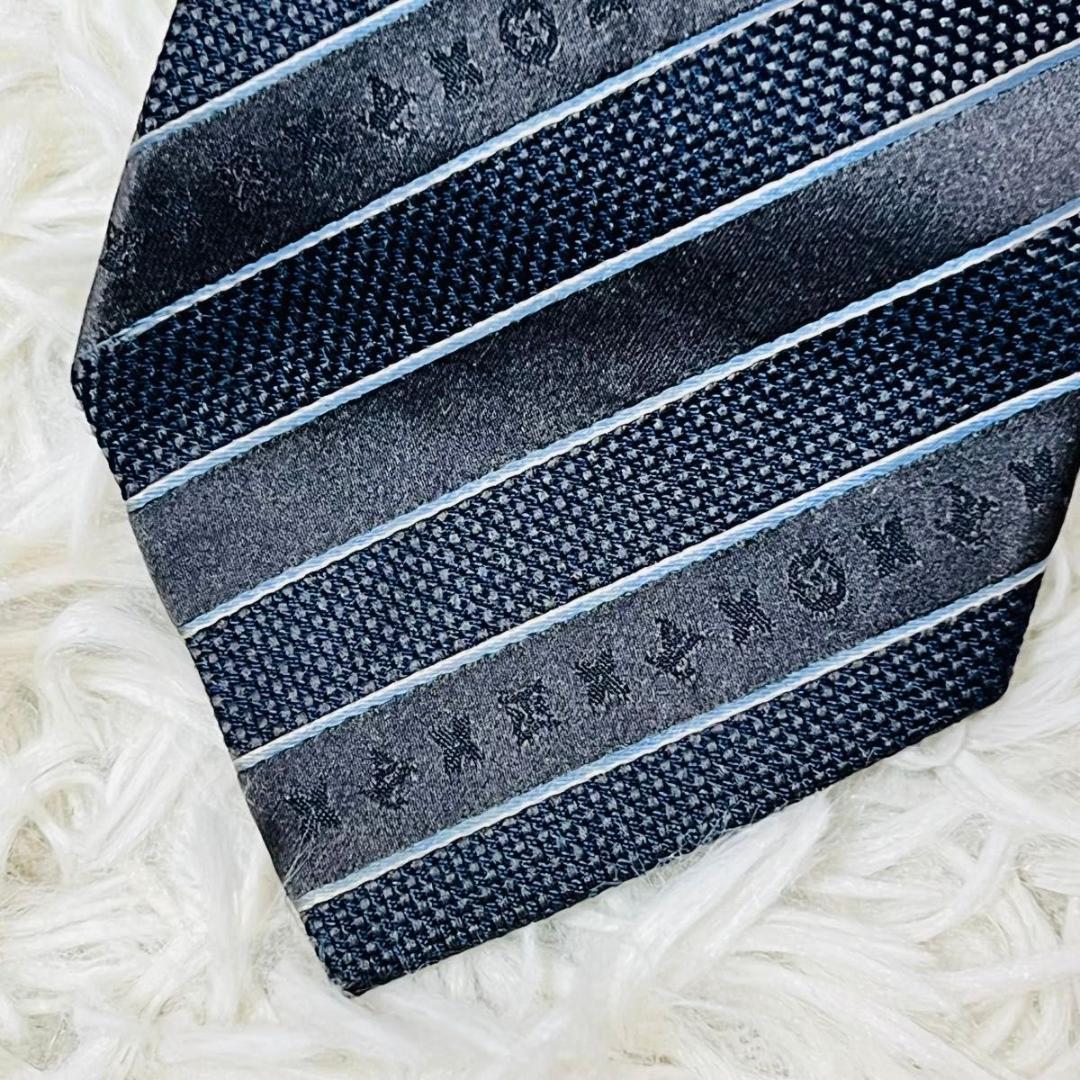 【極美品】LOUIS VUITTON ストライプ　モノグラム　ネクタイ　ネイビー