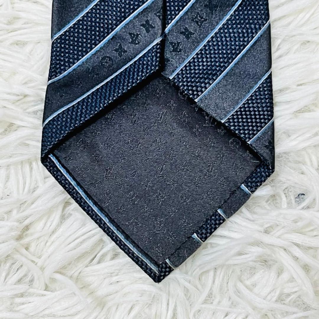 【極美品】LOUIS VUITTON ストライプ　モノグラム　ネクタイ　ネイビー