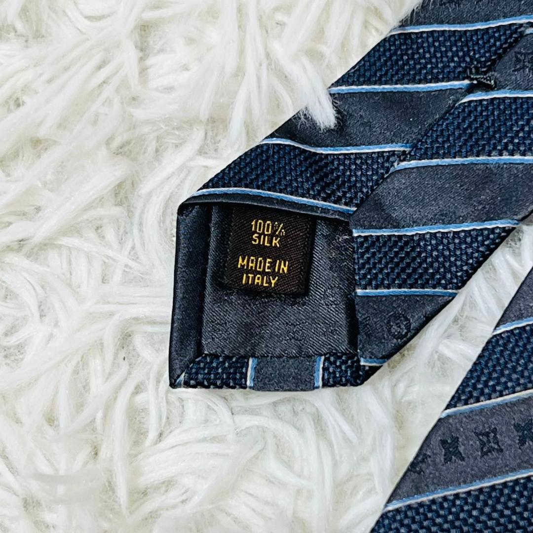 【極美品】LOUIS VUITTON ストライプ　モノグラム　ネクタイ　ネイビー