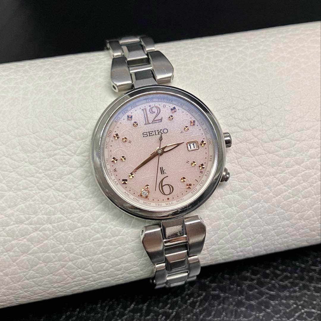 ◆良品◆ ルキア チタン レディダイヤ ソーラー 電波 セイコー レディース