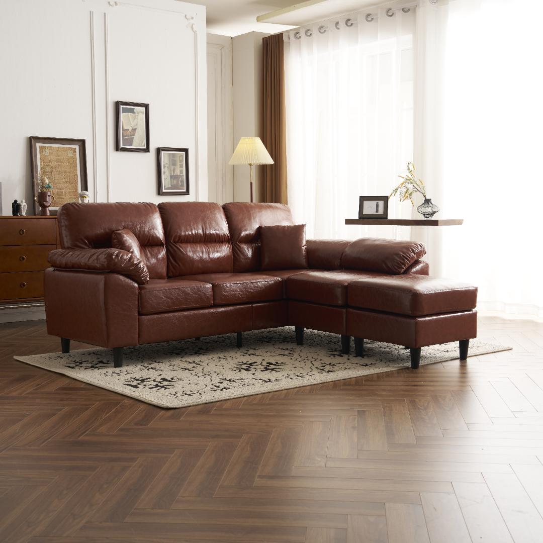 セール！モダン 2-5人用 L字 クッション付きソファーセット　ブラウン