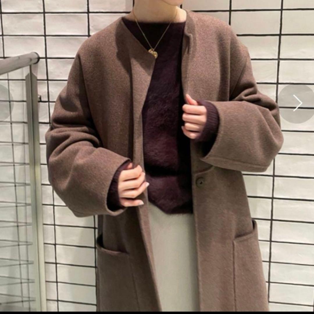 【2022AW】 IENAイエナ ノンミュールジングウールリバーコート ブラウン