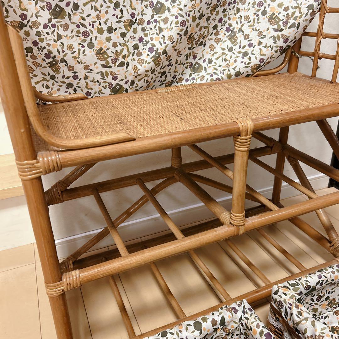 ラタン 籐家具 レトロ ハンガーラック 収納バスケット 鹿田産業
