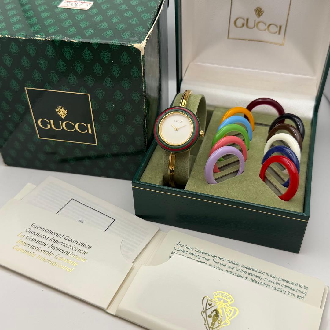 動作未確認　美品　グッチ　チェンジベゼル　ベゼル11個付 クォーツ　希少　箱説保