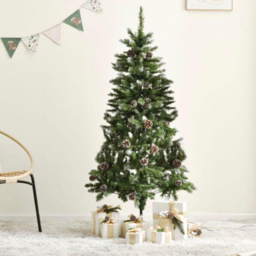 クリスマスツリー 松ぼっくり LEDライト付き 180cm 送料無料