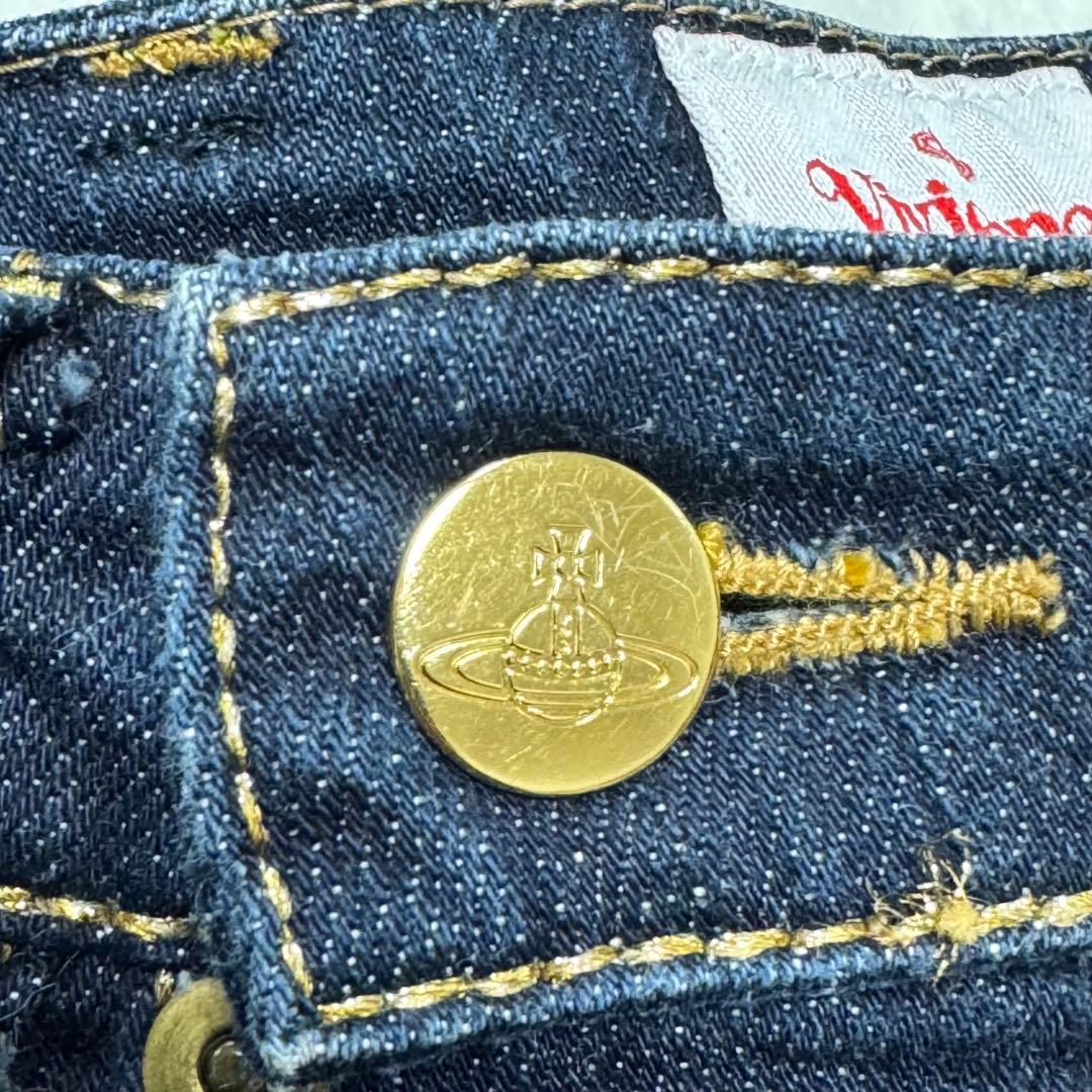【希少/日本製】ヴィヴィアンウエストウッド 裾ジップ オーブ刺繍 デニム 2