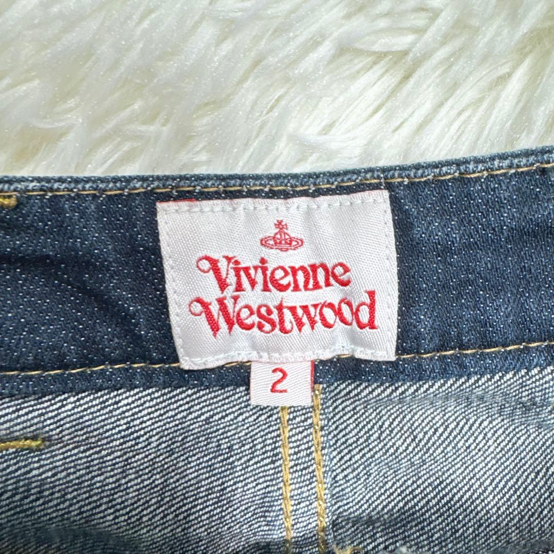 【希少/日本製】ヴィヴィアンウエストウッド 裾ジップ オーブ刺繍 デニム 2