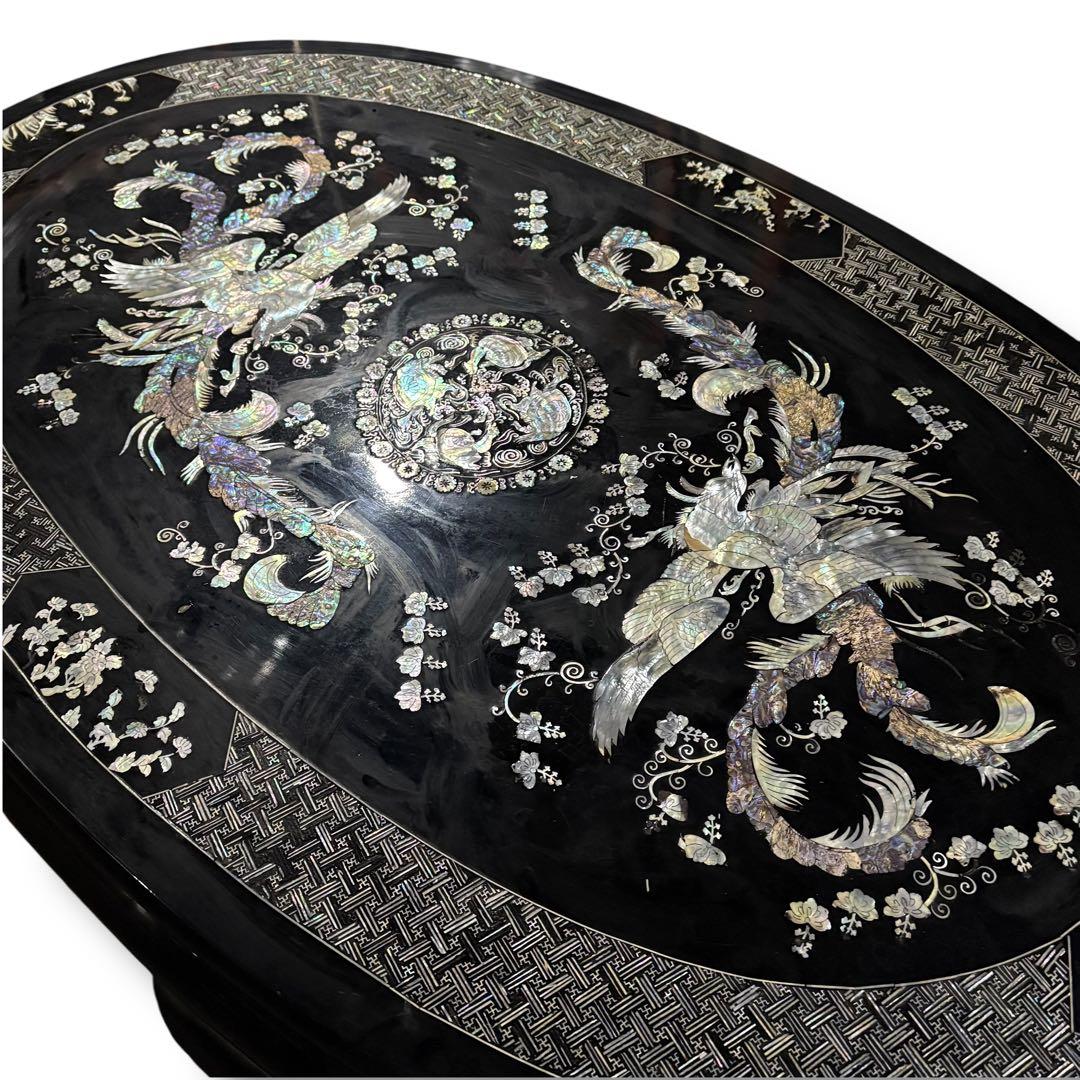 螺鈿細工 座卓 鳥文様 夜光貝 伝統工芸 ローテーブル ※天板ガラス欠品※