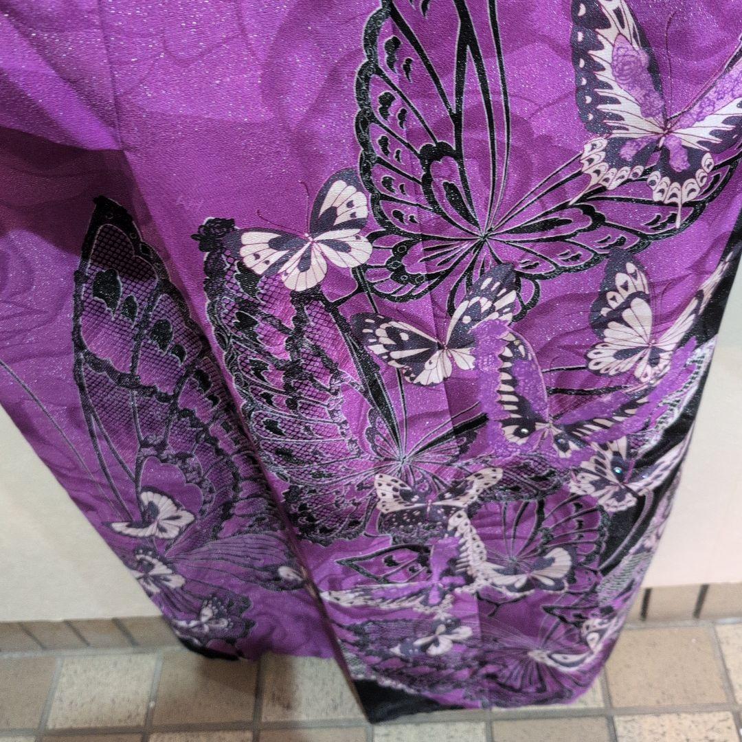 【美品】紫と黒の蝶模様の振袖＆帯のセット