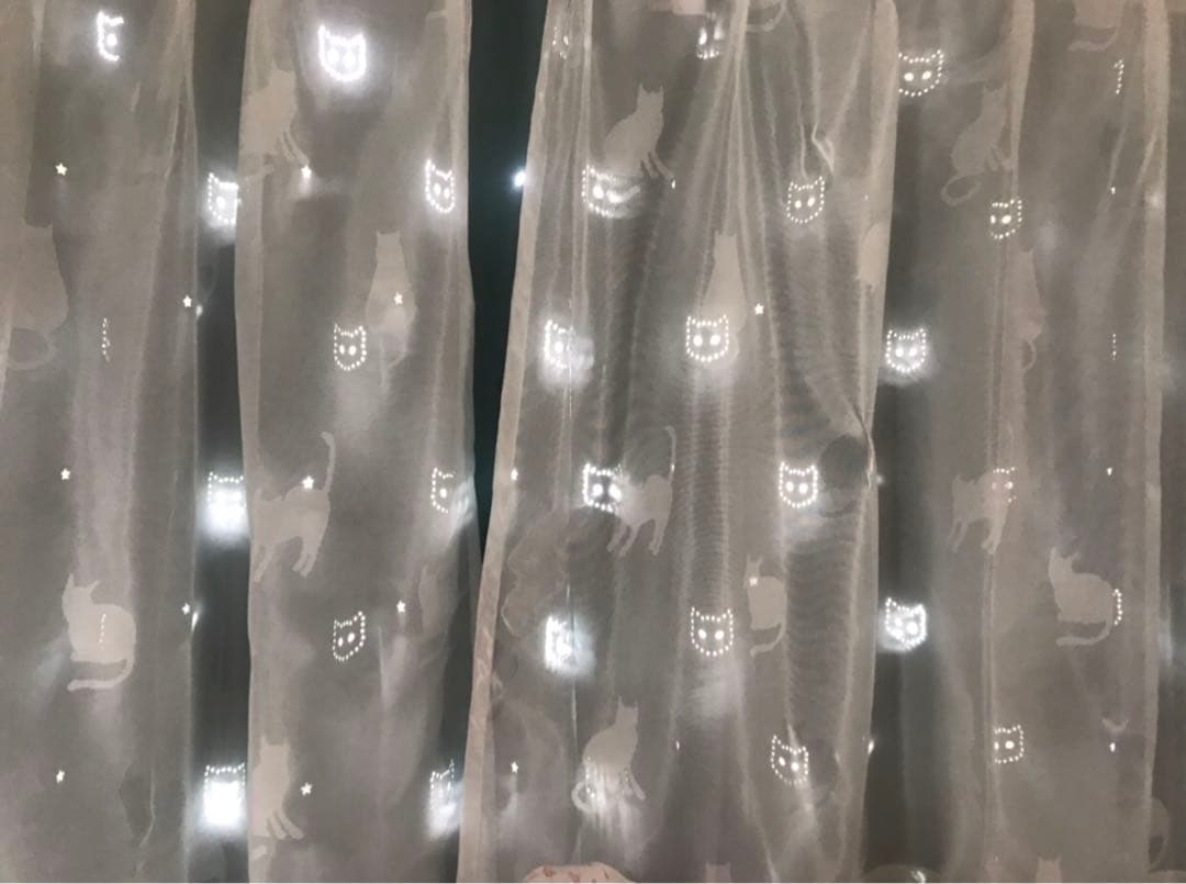 猫柄 ニャンダービーム カーテン サックス×レースセット