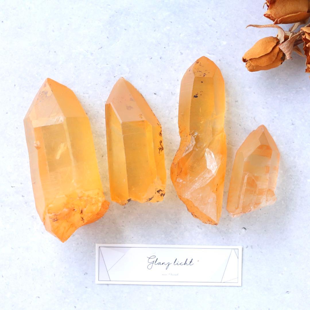 希少セルフヒールド タンジェリンクォーツ 蜜柑水晶 天然石 水晶 鉱物 一点物