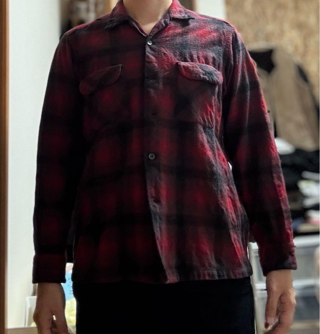 訳ありPENDLETON　ペンドルトン　ボードシャツ　赤　黒オンブレ